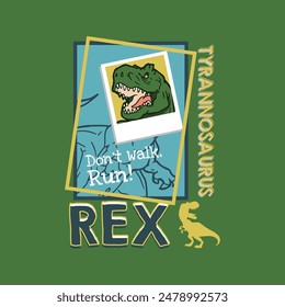 cute dinosaurs on photo frame for tshirt artwork kids, abstract design, Flаt соlоrѕ, Cartoon style. Idеаl fоr t ѕhіrt, bаdgе, роѕtеr, аnd оthеr рrіnt.