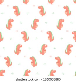Los dinosaurios bonitos en un fondo blanco. Impresión colorida para niños, patrón transparente