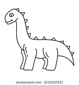 Dinossauros bonitos em fundo branco.Desenhos animados répteis antigos.Herbívoros jurássicos.Сute diplodocus.Isolado em fundo branco.Ilustração vetorial de contorno.