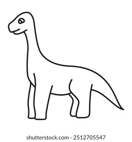 Dinossauros bonitos em fundo branco.Desenhos animados répteis antigos.Herbívoros jurássicos.Сute diplodocus.Isolado em fundo branco.Ilustração vetorial de contorno.