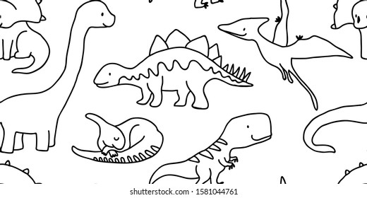 Cute Dinosaurs Outline Sketchy Style Funny Stock Vector (Royalty Free ...