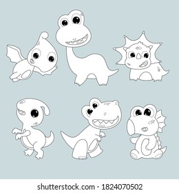 Cute dinosaurs outline vector illustration. 