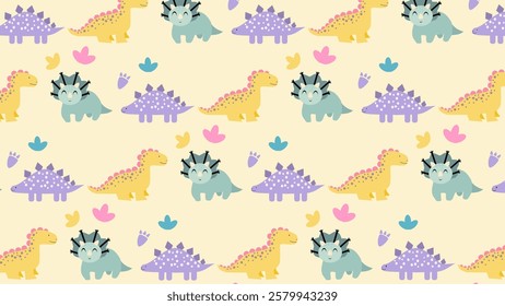 Cute Dinosaurs pattern background. Children pattern with Dinosaurs. Perfect for fashion clothes, shirt, fabrics, textiles, wallpaper, decor, illustration, print, packaging. SSTKbackgrounds