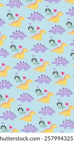 Cute Dinosaurs pattern background. Children pattern with Dinosaurs. Perfect for fashion clothes, shirt, fabrics, textiles, wallpaper, decor, illustration, print, packaging. SSTKbackgrounds