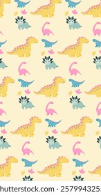 Cute Dinosaurs pattern background. Children pattern with Dinosaurs. Perfect for fashion clothes, shirt, fabrics, textiles, wallpaper, decor, illustration, print, packaging. SSTKbackgrounds