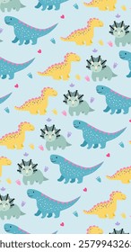 Cute Dinosaurs pattern background. Children pattern with Dinosaurs. Perfect for fashion clothes, shirt, fabrics, textiles, wallpaper, decor, illustration, print, packaging. SSTKbackgrounds