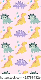 Cute Dinosaurs pattern background. Children pattern with Dinosaurs. Perfect for fashion clothes, shirt, fabrics, textiles, wallpaper, decor, illustration, print, packaging. SSTKbackgrounds