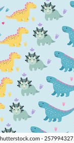 Cute Dinosaurs pattern background. Children pattern with Dinosaurs. Perfect for fashion clothes, shirt, fabrics, textiles, wallpaper, decor, illustration, print, packaging. SSTKbackgrounds