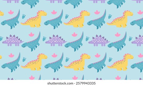 Cute Dinosaurs pattern background. Children pattern with Dinosaurs. Perfect for fashion clothes, shirt, fabrics, textiles, wallpaper, decor, illustration, print, packaging. SSTKbackgrounds