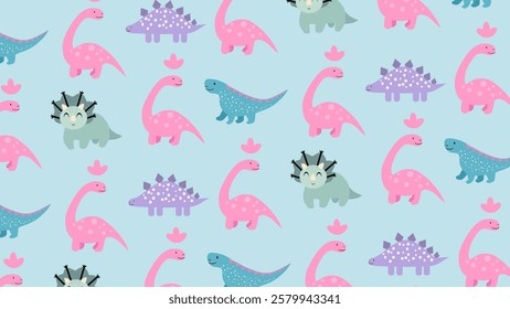 Cute Dinosaurs pattern background. Children pattern with Dinosaurs. Perfect for fashion clothes, shirt, fabrics, textiles, wallpaper, decor, illustration, print, packaging. SSTKbackgrounds