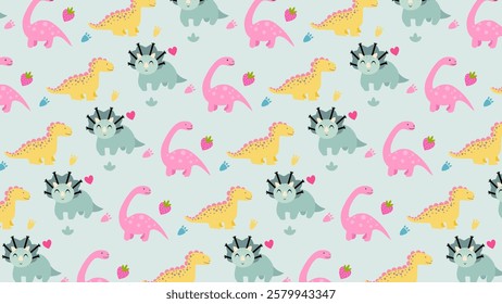 Cute Dinosaurs pattern background. Children pattern with Dinosaurs. Perfect for fashion clothes, shirt, fabrics, textiles, wallpaper, decor, illustration, print, packaging. SSTKbackgrounds