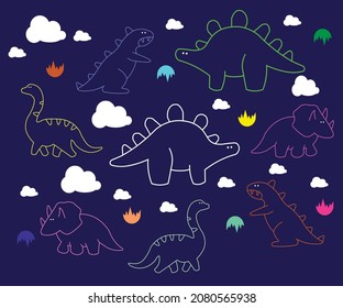 cute dinosaurs pattern, colorful dinosaurs pattern for kids, vector print for kids room wall, textiles, posters and banner