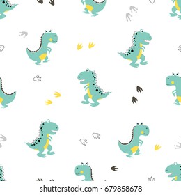 Cute dinosaurs pattern. Vector cartoon dino background. Baby print.