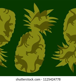 Cute dinosaurs in pineapple. Seamless pattern