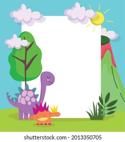 cute dinosaurs and placard cartoon