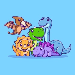Cute Dinosaurs Play Together Cartoon Vector Icon Illustration. 
Animal Nature Icon Concept Isolated Premium Vector. Flat 
Cartoon Style