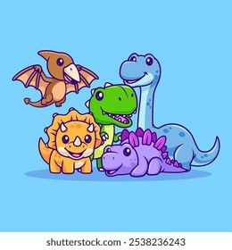 Cute Dinosaurs Play Together Cartoon Vector Icon Illustration. 
Animal Nature Icon Concept Isolated Premium Vector. Flat 
Cartoon Style