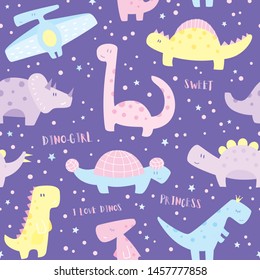 Cute Dinosaurs Seamless Pattern Background