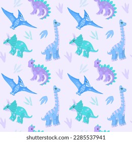 Cute dinosaurs seamless pattern. Cartoon vector illustration