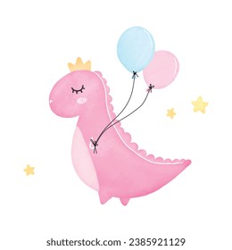 Cute Dinosaurs seamless pattern. Children pattern with dinos, palms and berries. Perfect for fashion clothes, shirt, fabrics, textiles. Scandinavian design. Vector Kids pink dino.