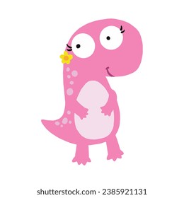 Cute Dinosaurs seamless pattern. Children pattern with dinos, palms and berries. Perfect for fashion clothes, shirt, fabrics, textiles. Scandinavian design. Vector Kids pink dino.