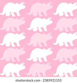 Cute Dinosaurs seamless pattern. Children pattern with dinos, palms and berries. Perfect for fashion clothes, shirt, fabrics, textiles. Scandinavian design. Vector Kids pink dino.