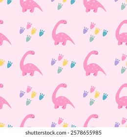 Cute Dinosaurs seamless pattern. Children pattern with Dinosaurs. Perfect for fashion clothes, shirt, fabrics, textiles, wallpaper, decor, illustration, print, packaging. SSTKbackgrounds