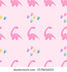 Cute Dinosaurs seamless pattern. Children pattern with Dinosaurs. Perfect for fashion clothes, shirt, fabrics, textiles, wallpaper, decor, illustration, print, packaging. SSTKbackgrounds