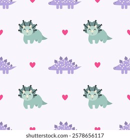 Cute Dinosaurs seamless pattern. Children pattern with Dinosaurs. Perfect for fashion clothes, shirt, fabrics, textiles, wallpaper, decor, illustration, print, packaging. SSTKbackgrounds