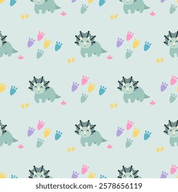 Cute Dinosaurs seamless pattern. Children pattern with Dinosaurs. Perfect for fashion clothes, shirt, fabrics, textiles, wallpaper, decor, illustration, print, packaging. SSTKbackgrounds