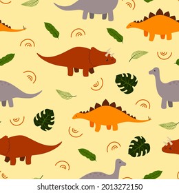 Cute dinosaurs seamless pattern. Design sketch element for textile, prints for clothes. Vector illustration.