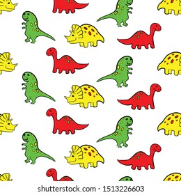 Cute dinosaurs seamless pattern. Funny cartoon dino. Hand drawn vector doodle design for kids. Hand drawn children's illustration for fashion clothes, shirt, fabric