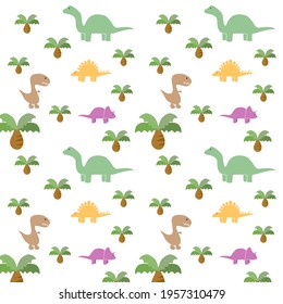Cute dinosaurs seamless pattern. Hand drawing.