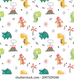 Cute Dinosaurs Seamless Pattern in organic style