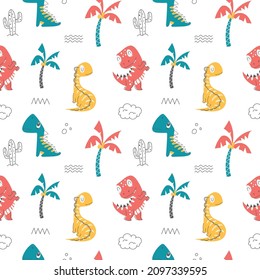 Cute Dinosaurs Seamless Pattern in organic style
