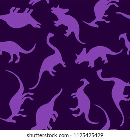 Cute dinosaurs. Seamless pattern. Purple