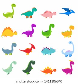 Cute  dinosaurs set. Baby dino prehistoric wild animals isolated. Funny characters collection. - Vector