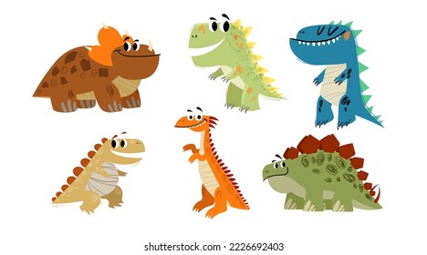 Cute dinosaurs set. Childish hand drawn design. Best for fashion prints, posters, flyers, cards etc. Vector illustrations.