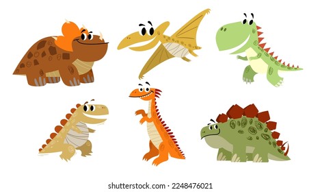Cute dinosaurs set. Childish hand drawn design. Best for fashion prints, posters, flyers, cards etc. Vector illustrations.