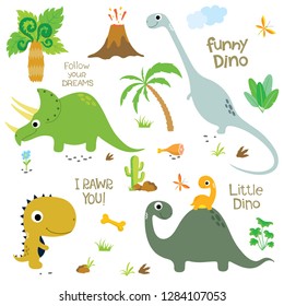 Cute dinosaurs set on white background.