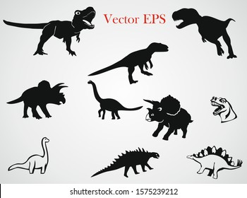 Cute Dinosaurs Set. Silhouette. VECTOR