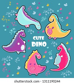 Cute dinosaurs. Set. Stickers