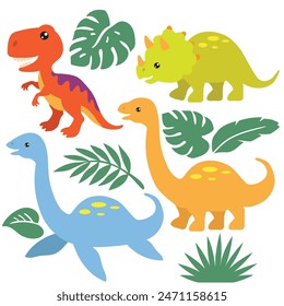 Cute dinosaurs set vector cartoon illustration