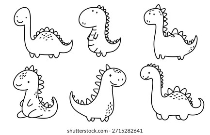 Dinosaurios lindos en un estilo de doodle simple. Un conjunto de Ilustraciones vectoriales sobre un fondo blanco. 