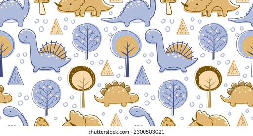 Cute Dinosaurs Themed Seamless Pattern