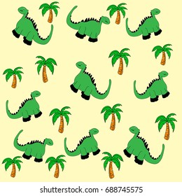 cute dinosaurs and tree seamless pattern