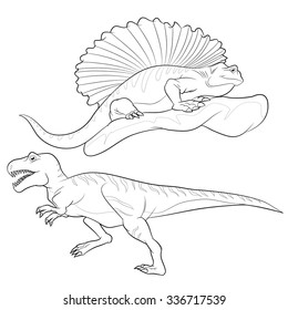Cute Dinosaurs vector cartoon allosaurus-edaphosaurus lineart