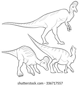 Cute Dinosaurs vector cartoon corythosaurus lineart