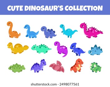 Cute dinosaurs vector illustration set