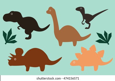 Cute dinosaurs vector illustration t-rex brachiosaurus velociraptor stegosaurus and triceratops